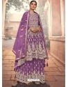 Lavender Designer Party Wear Heavy Butterfly Net Palazzo Salwar Suit