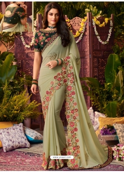 Olive Green Latest Designer Wedding Wear Sari