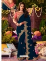 Teal Blue Latest Designer Wedding Wear Sari