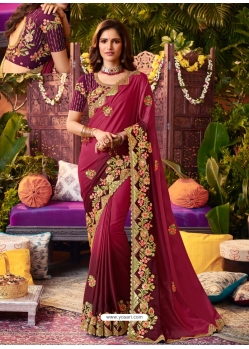 Deep Wine Latest Designer Wedding Wear Sari