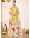 Mustard Designer Party Wear Blooming Georgette Palazzo Salwar Suit