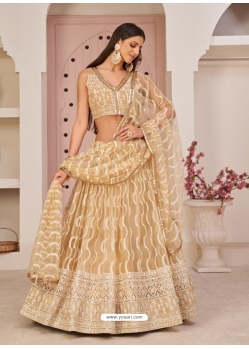 Gold Designer Wedding Wear Mono Net Lehenga Choli