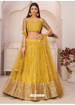 Yellow Designer Wedding Wear Mono Net Lehenga Choli