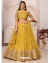 Yellow Designer Wedding Wear Mono Net Lehenga Choli
