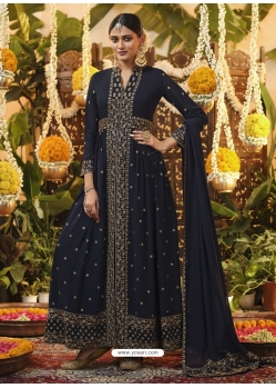 Navy Blue Designer Wedding Wear Premium Georgette Anarkali Suit