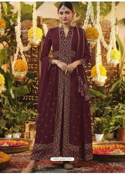 Deep Wine Designer Wedding Wear Premium Georgette Anarkali Suit