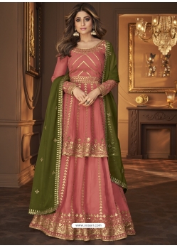 Light Red Designer Party Wear Real Georgette Wedding Lehenga Suit