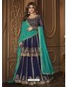 Dark Blue Designer Party Wear Real Georgette Wedding Lehenga Suit