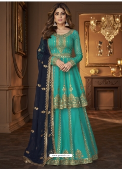 Aqua Mint Designer Party Wear Real Georgette Wedding Lehenga Suit