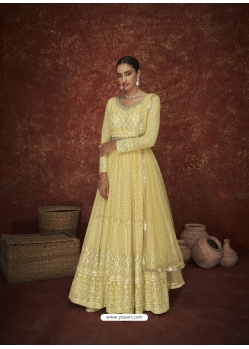 Light Yellow Designer Wedding Wear Georgette Anarkali Suit