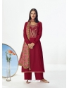 Rose Red Designer Party Wear Premium Tussar Silk Palazzo Salwar Suit