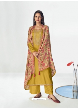 Yellow Designer Party Wear Premium Tussar Silk Palazzo Salwar Suit