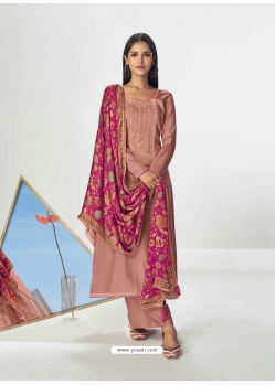 Dusty Pink Designer Party Wear Premium Tussar Silk Palazzo Salwar Suit