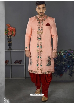 Light Orange Exclusive Readymade Designer Indowestern Sherwani