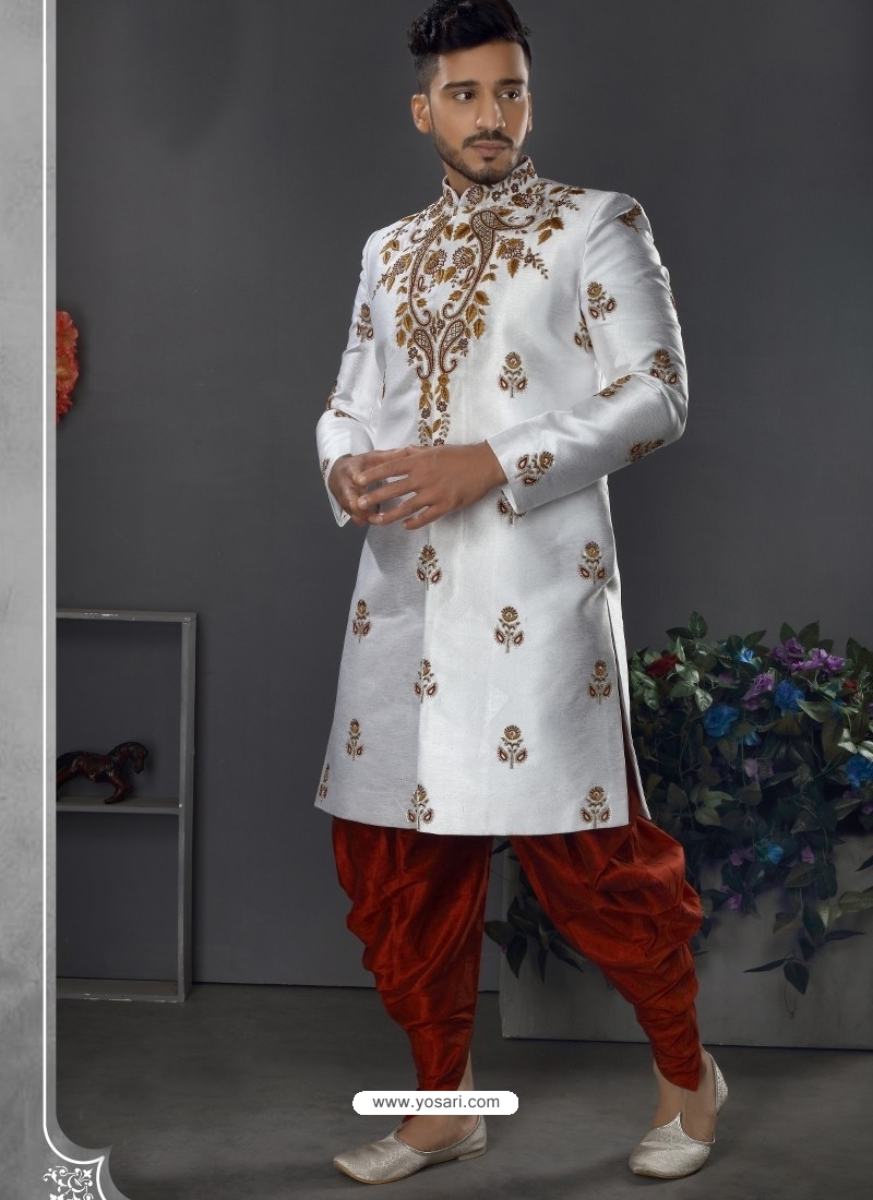 White Exclusive Readymade Designer Indowestern Sherwani
