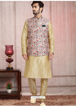 Gold Exclusive Readymade Banarasi Silk Kurta Pajama With Jacket