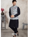 Navy Blue Exclusive Readymade Banarasi Silk Kurta Pajama With Jacket