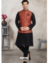 Black Exclusive Readymade Banarasi Silk Kurta Pajama With Jacket