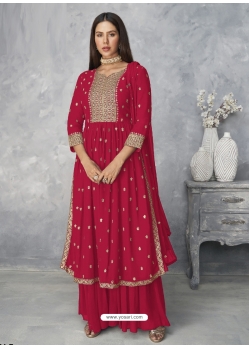 Rose Red Designer Party Wear Heavy Faux Georgette Salwar Suit