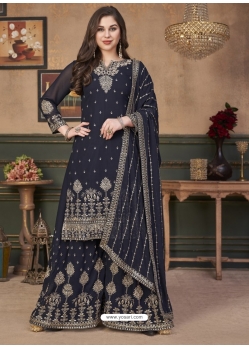 Navy Blue Designer Party Wear Heavy Faux Georgette Salwar Suit