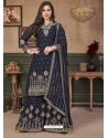 Navy Blue Designer Party Wear Heavy Faux Georgette Salwar Suit