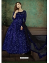 Dark Blue Designer Wedding Wear Net Anarkali Suit