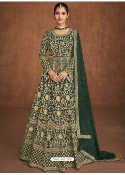 Dark Green Designer Wedding Wear Real Georgette Anarkali Suit