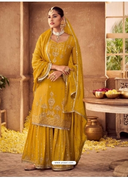 Mustard Designer Party Wear Chinon Salwar Suit