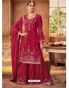 Rose Red Designer Party Wear Chinon Salwar Suit