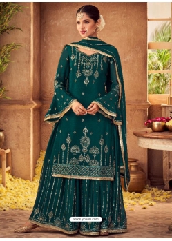 Teal Designer Party Wear Chinon Salwar Suit