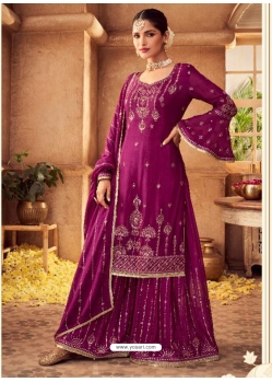 Medium Violet Designer Party Wear Chinon Salwar Suit