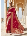 Rose Red Designer Wedding Wear Silk Sari