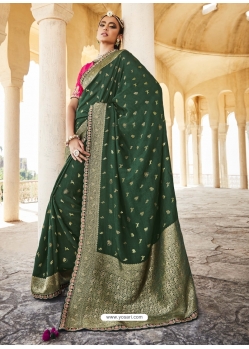 Dark Green Designer Wedding Wear Silk Sari