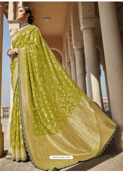 Parrot Green Designer Wedding Wear Silk Sari