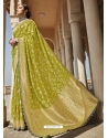 Parrot Green Designer Wedding Wear Silk Sari