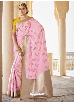 Baby Pink Designer Wedding Wear Silk Sari