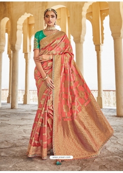 Light Red Designer Wedding Wear Silk Sari