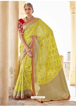 Lemon Designer Wedding Wear Silk Sari