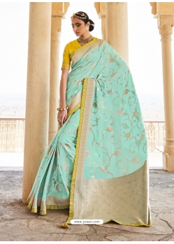 Sky Blue Designer Wedding Wear Silk Sari