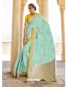 Sky Blue Designer Wedding Wear Silk Sari