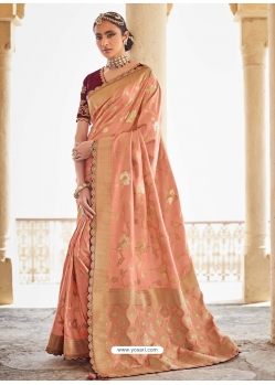 Light Orange Designer Wedding Wear Silk Sari