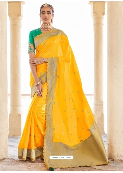 Yellow Designer Wedding Wear Silk Sari