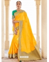 Yellow Designer Wedding Wear Silk Sari