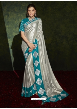 Silver Designer Wedding Wear Silk Sari