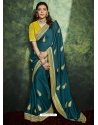 Teal Blue Designer Wedding Wear Silk Sari