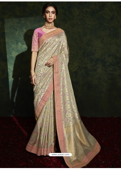 Gold Designer Wedding Wear Silk Sari