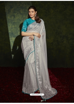 Silver Designer Wedding Wear Silk Sari