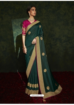 Dark Green Designer Wedding Wear Silk Sari