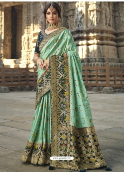 Sea Green Designer Wedding Wear Fancy Silk Sari