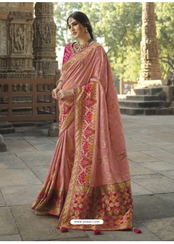 Light Red Designer Wedding Wear Fancy Silk Sari